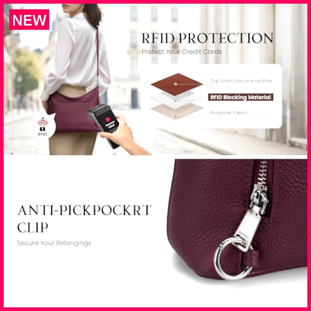 Genuine Leather Hobo Bag with RFID Wallet, Anti-Theft, Convertible Crossbody - Picture 4 of 8